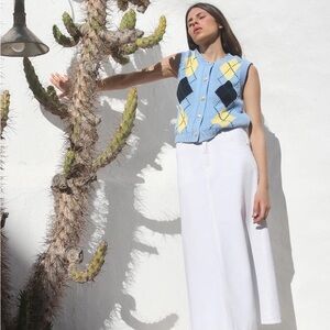 Blue Argyle Knit Sleeveless vest top